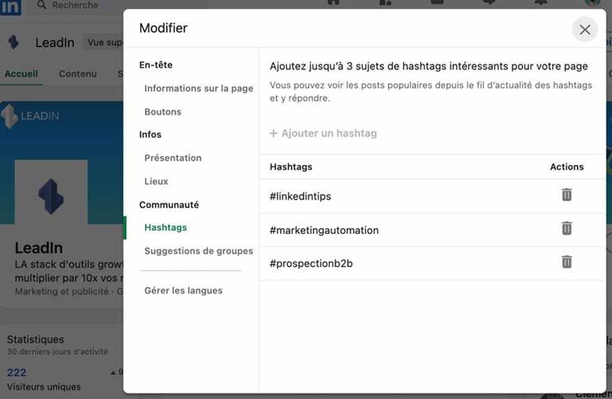 Voir hashtag LinkedIn